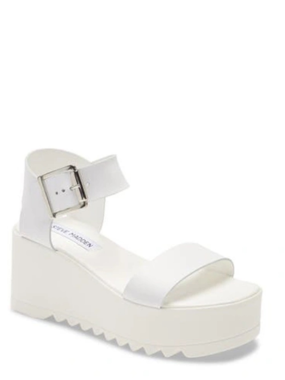 STEVE MADDEN Lake White Leather Strap Sandals Chunky Platform Flatform Lug Soles